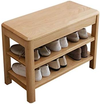 KMMK 3 שכבות עץ מלא ספסל ספסל מסדרון מסדרון | מעמד נעליים מארגן נמלים מחזיק ארון נעליים בצבע עץ, 60x30x42